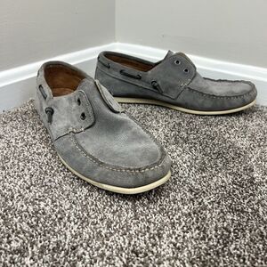 John Varvatos Gray Suede Leather Slip-on Deck Loafers Shoes